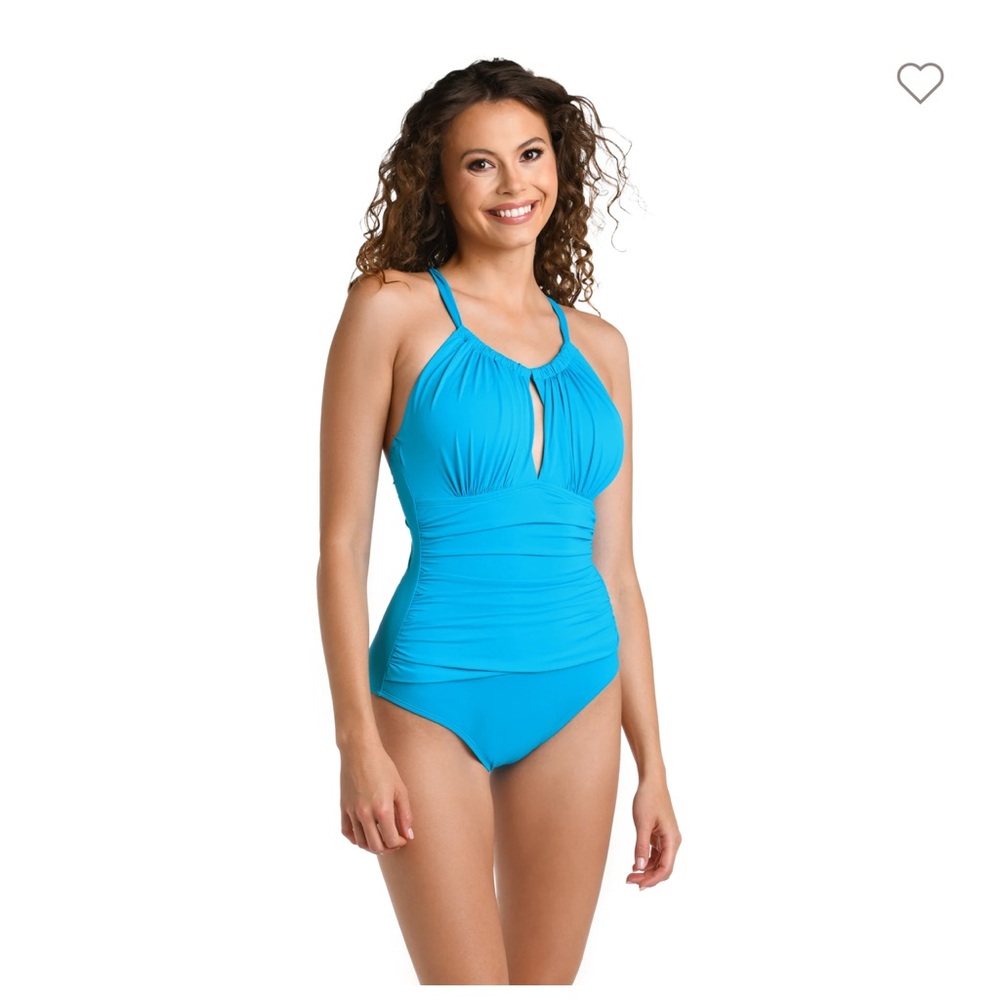 Island Goddess High Neck Keyhole One Piece - Lagoon